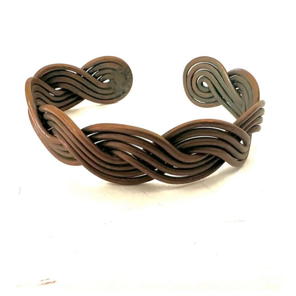 copper braided open cuff unisex  vintage bracelet